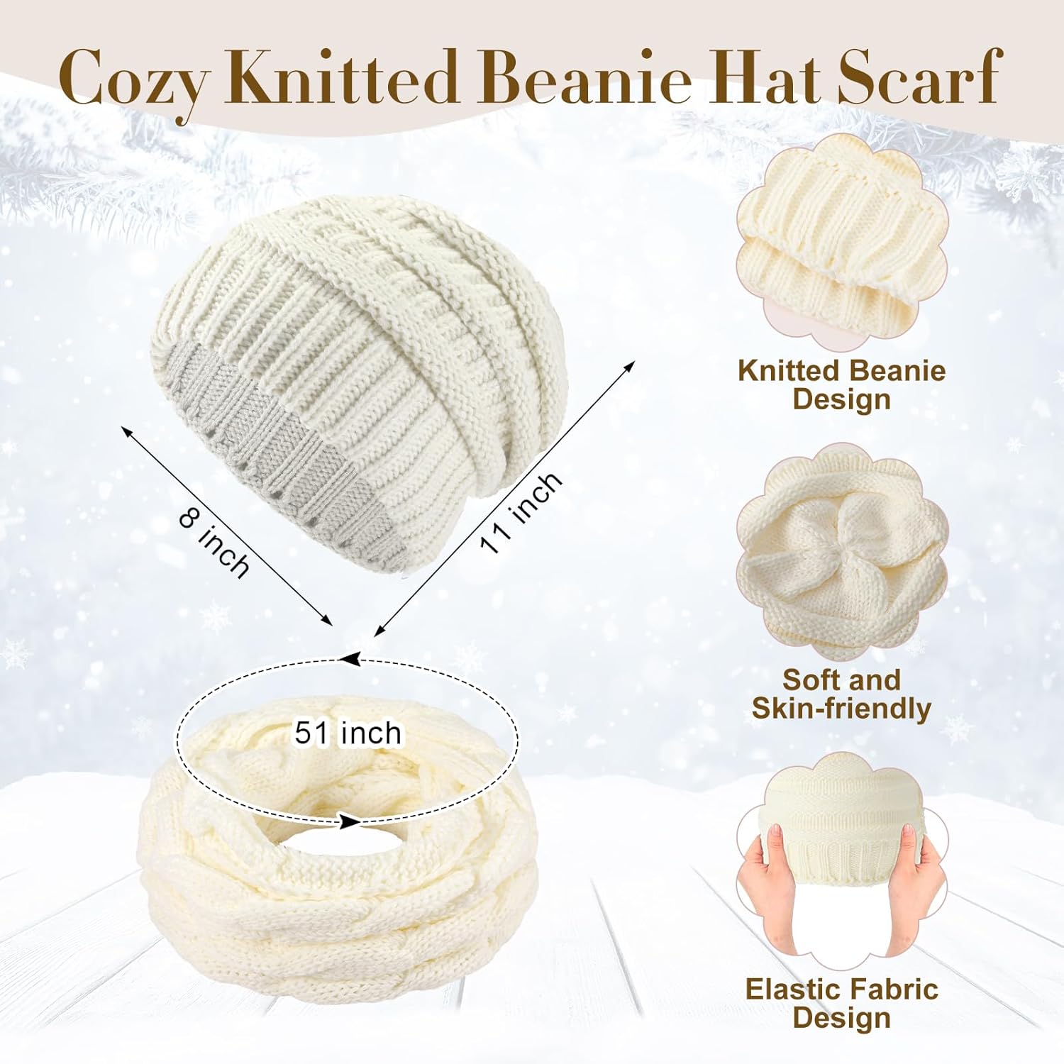 Suhine 16 Pcs Winter Beanie Hat Scarf Gloves Set Women Winter Knitted Hat Circle Scarves Touchscreen Gloves Earmuffs - Image 2