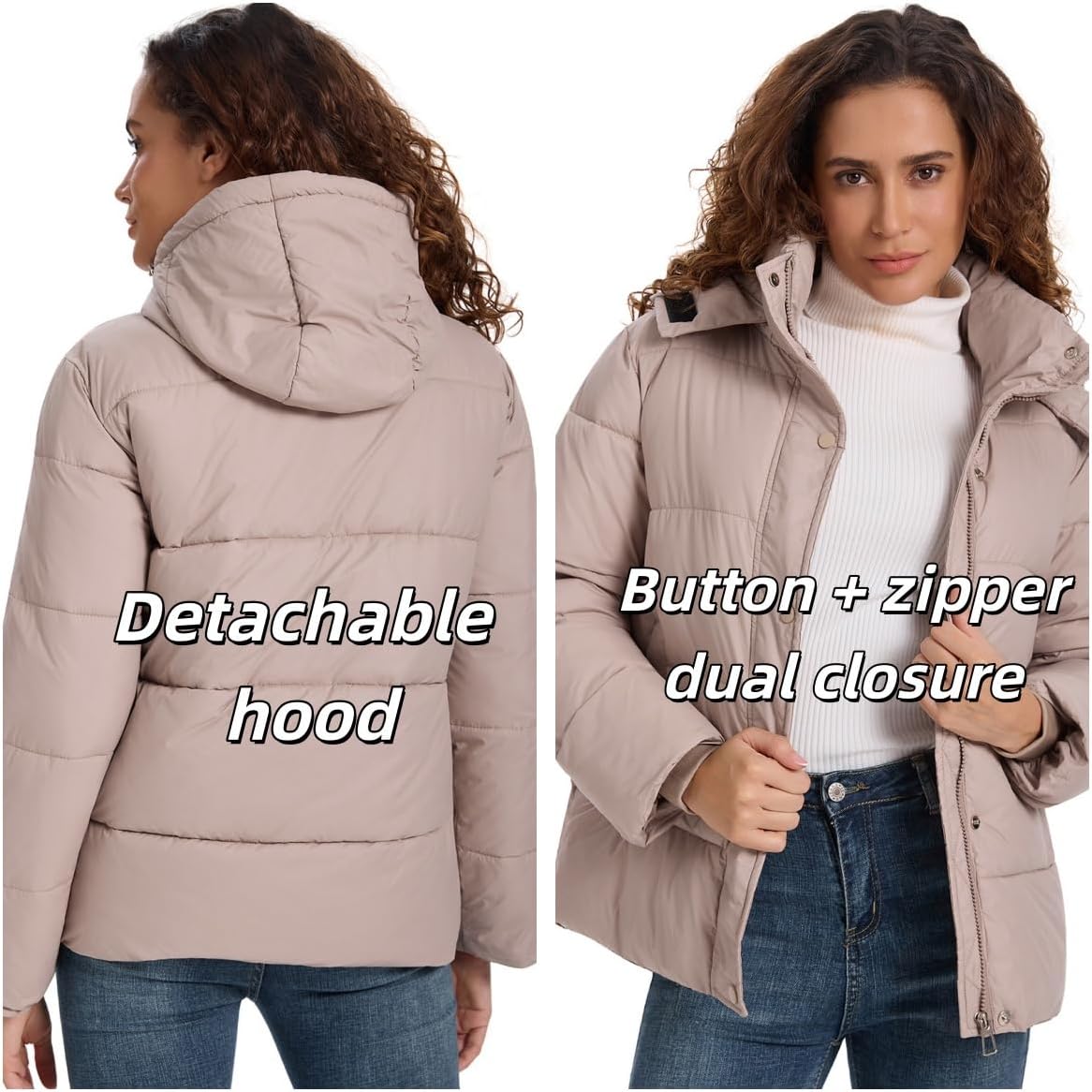HOTIAN Women's Cropped Puffer Jackets Hooded Zip Up Winter Warm Quilted Coat Outerwear - Image 3