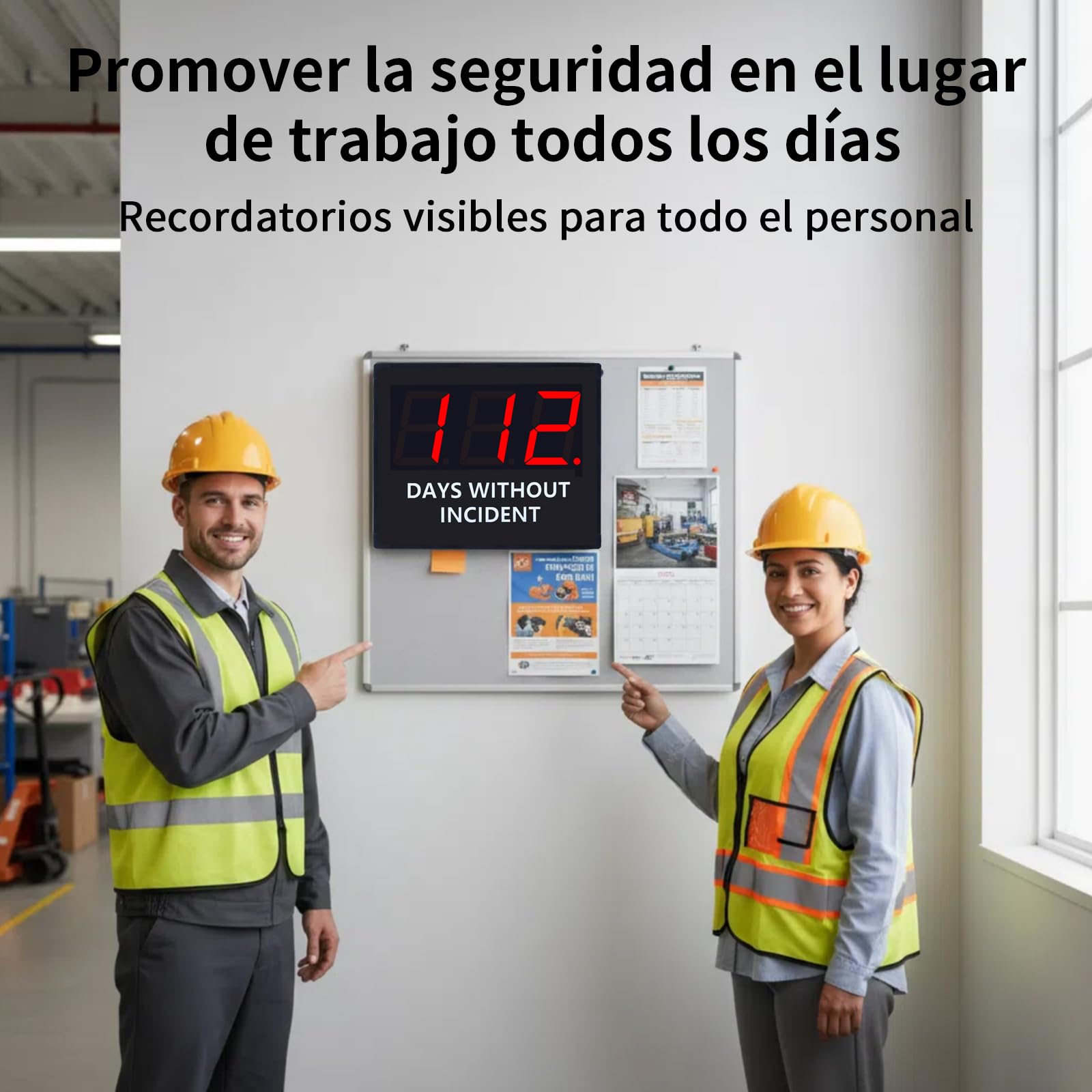 Marcador digital de seguridad (31,5 x 26 cm) – Días sin accidentes – Indicador electrónico de seguridad laboral para montaje en pared – Rastreador de estadísticas de accidentes para fábrica, oficina