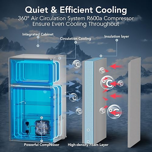 Miniatura 6 de Refrigerador pequeño de 3.1 pies cúbicos con congelador, refrigerador compacto con 2 puertas, mini refrigerador con estantes de vidrio extraíbles