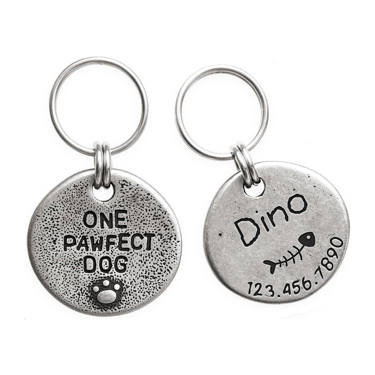 Artistic Handmade Hammered Collar Cat Dog ID Tags with Unique Handcrafted Design and Durable Stainless Steel, Personalized Deep Engraving with Your