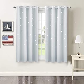 PONY DANCE Tende Bianche Camera da Letto Tende a Stelle Vuote per Cameretta Bambini Tenda Finestra con Occhielli, 2 Pezzi 117x137 CM (LxA) Bianco Grigiastro