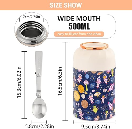 Miniatura 3 de Cute Space Little Kids Womens Insulated Food Jar with Spoon 17oz500ml Keep Warm Food Containers Stainless Steel Vacuum Portable Food Storage for