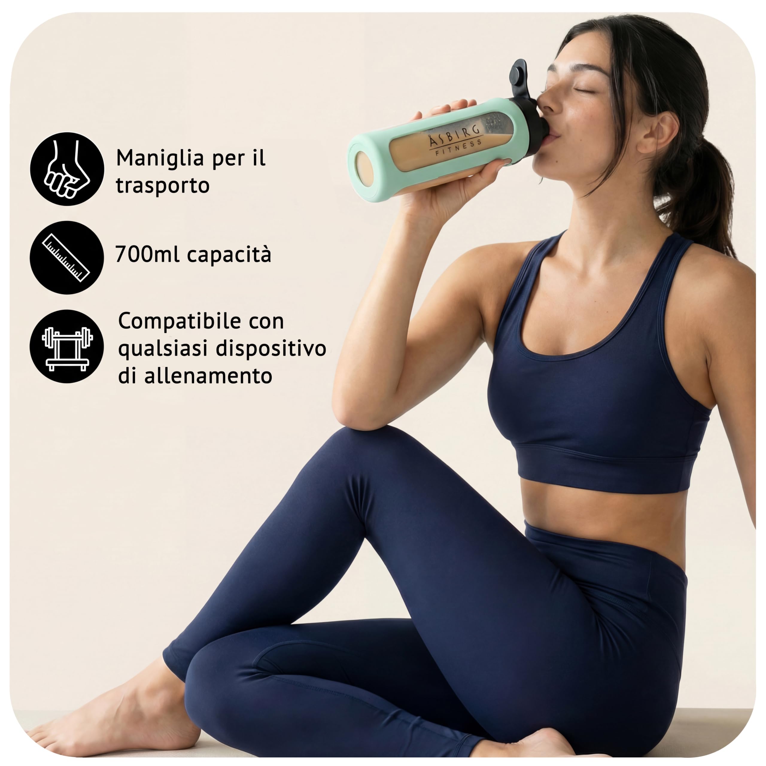 Shaker Proteine in Vetro 700 ml – Senza BPA, a Prova di Perdite & Robusto – Shaker per Proteine con Palla Mixer in Vetro Borosilicato – Bottiglia per Frullati e Sport | Verde Pastello