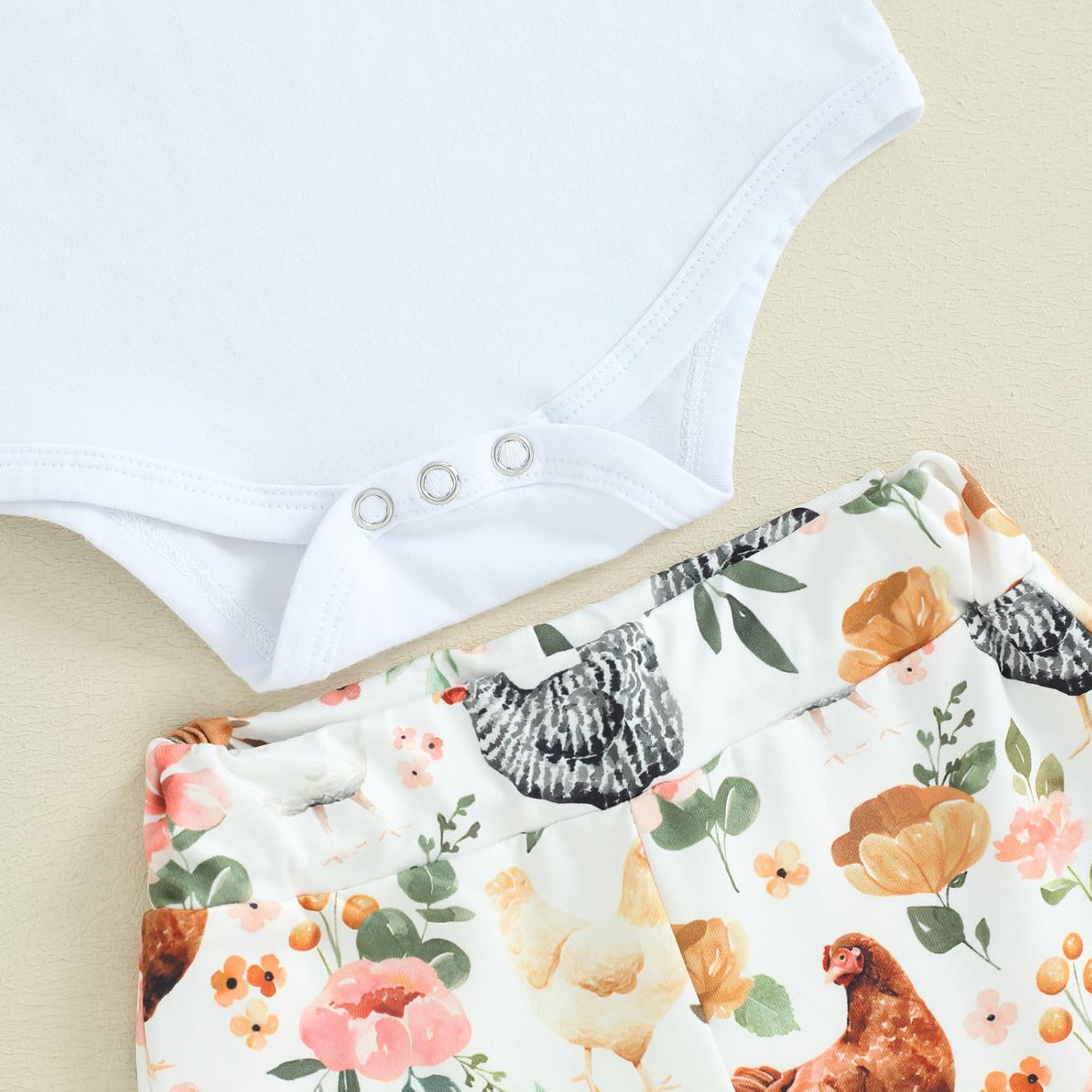 Karuedoo Newborn Baby Girl Farm Outfits Letter Print Short Sleeve Romper Chicken Flared Pants Headband 3Pcs Outfits Sets - Image 6