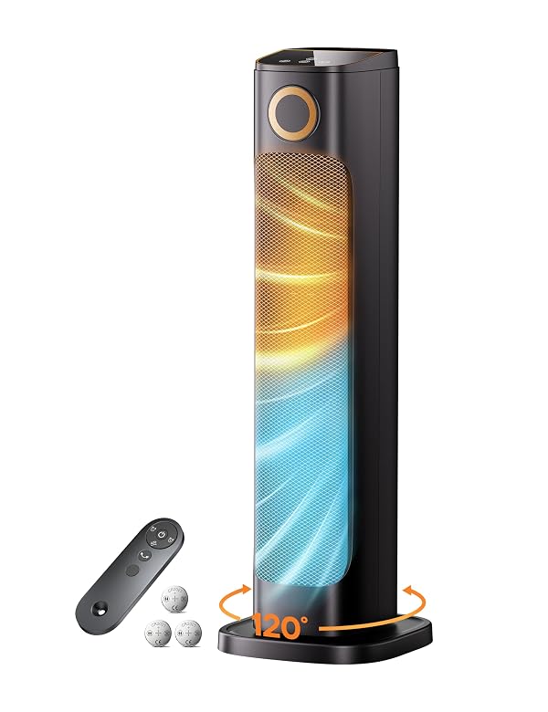 Patio Heater And Fan Combo for Indoor Use with 3 Heat Levels,1500W Tower Portable Electric Space Outdoor with Remote,Infrared Heater, 15H Timer, Oscillation, Quiet, for Garage, Room, Office BLACK by BIESQYA - Used condition - US$90.50