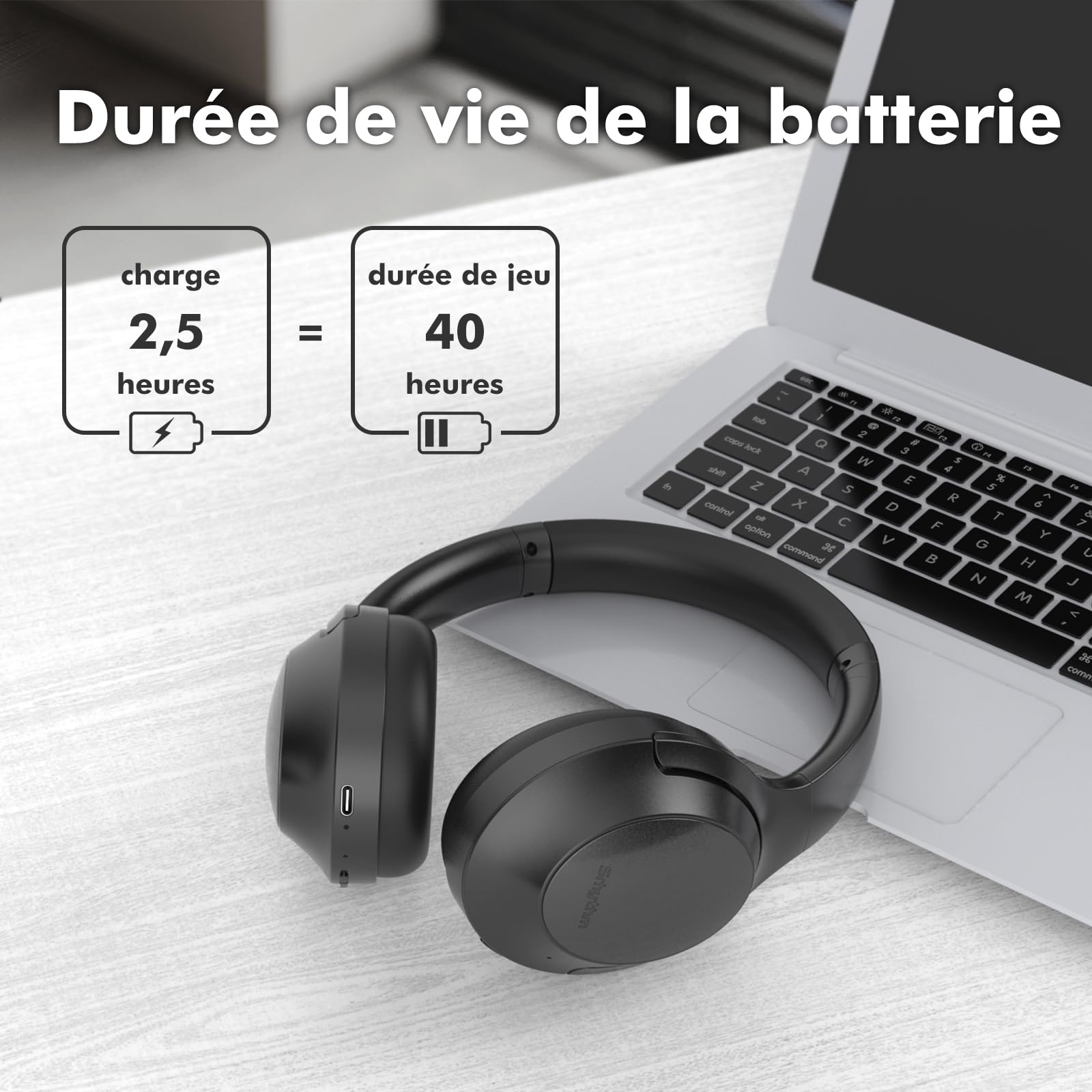 Srhythm NiceComfort 45 Active Noise Cancelling Headphone, Casque sans Fil Bluetooth avec Mode Transparence, 33 Heures d'autonomie