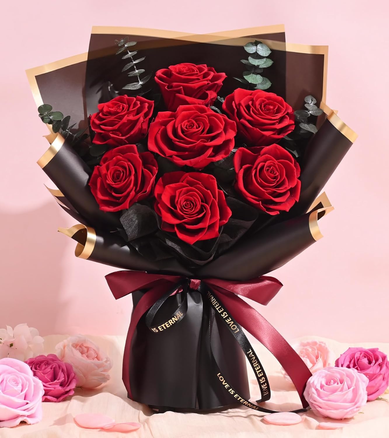 Flowers for Delivery Prime 7 Roses, Valentines Day Gifts for Her, Preserved Flowers Eternal Forever Red Roses Bouquet Birthday Gifts Regalos Para San Valentin for Women Gf Gifts Wedding Anniversary