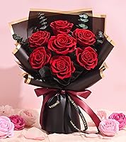 Waipfaru Eternal Preserved 7 Red Roses Bouquet - Valentine's Day Gifts for Her, Forever Roses Anniversary Birthday Flowers for Women