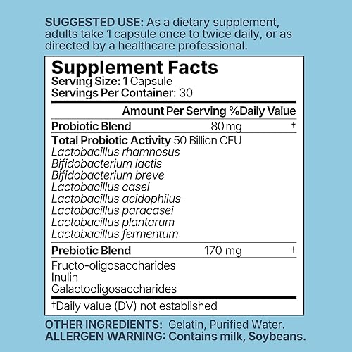 Miniatura 8 de Miss Pep Probióticos 50 mil millones de UFC  8 cepas + prebióticos  Salud inmune, digestiva e intestinal  Apoya el estreñimiento ocasional, diarrea,