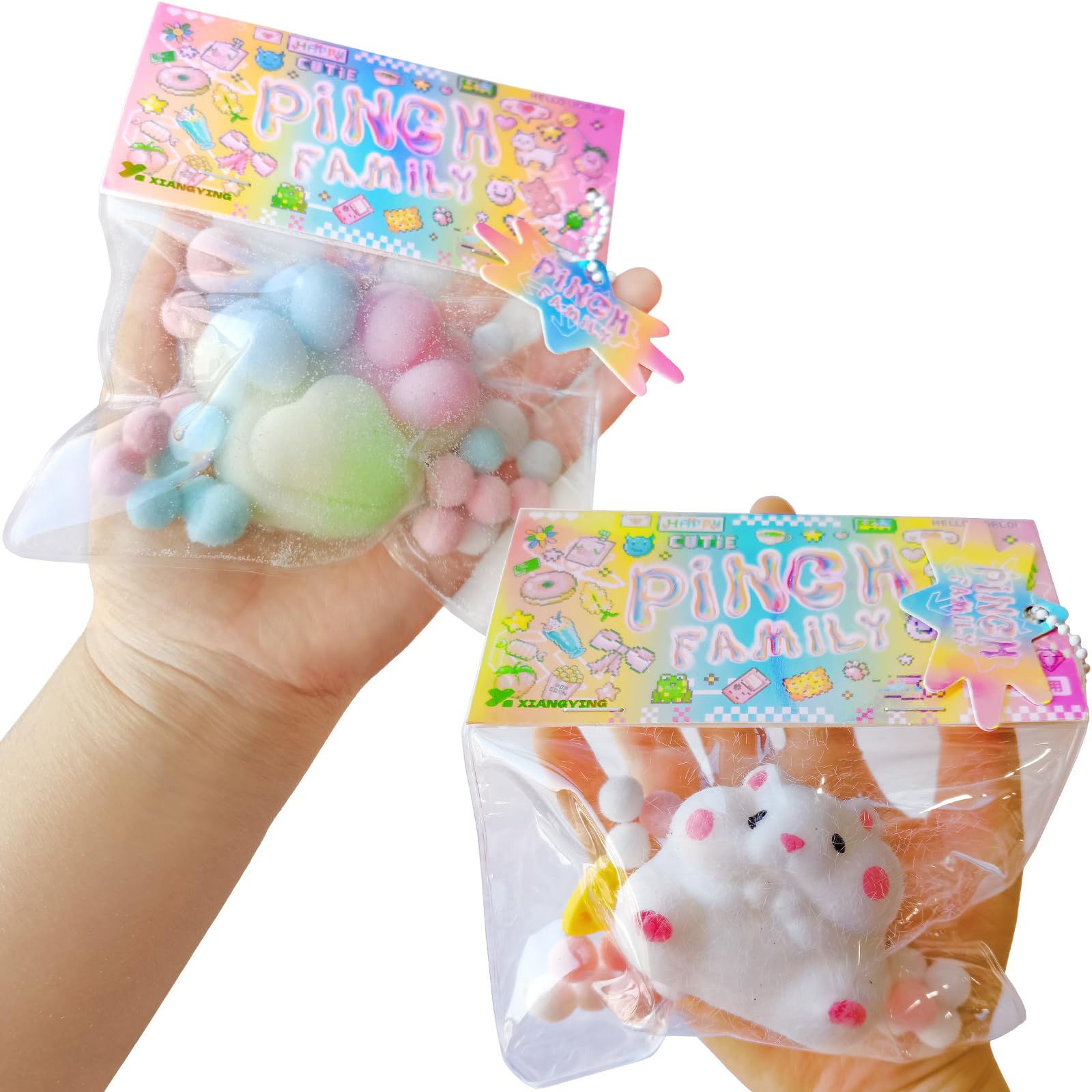 スクイーズ玩具 キーホルダー ストレス解消 暇つぶし 不安軽減 減圧グッズ プレゼント ギフト 柔らかい 弾性 触感いい 子供 大人兼用 (2点セットB)