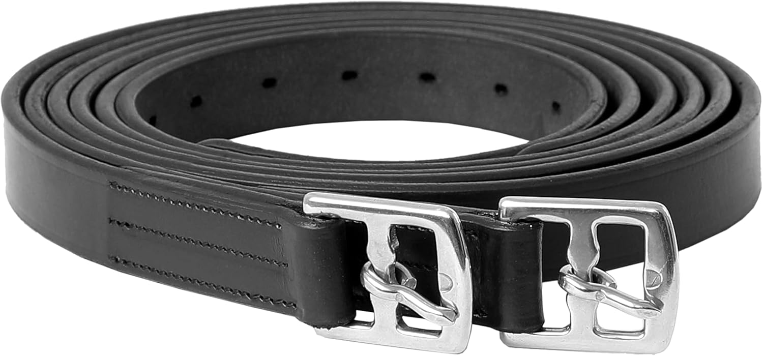 Exion Pre-Stretched Leather Stirrup Leathers for English Saddles– Non-Stretch Stirrups for Saddle 48” / 54” / 58" / 62 | 18 Holes for Precise Adjustment– Stainless Steel Buckles– Pair