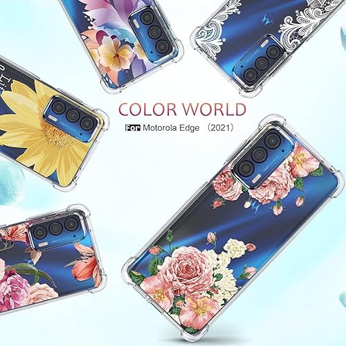 Miniatura 7 de Osophter Funda para Moto Edge 2021, Moto Edge 5G UW, transparente, esquinas reforzadas con flores, TPU para absorción de golpes, flexible para