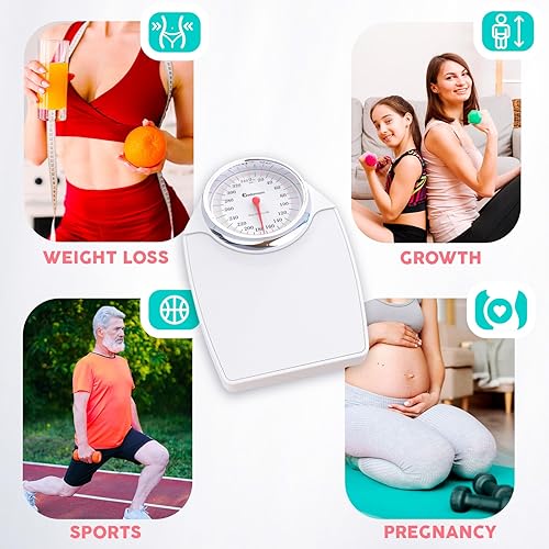 Miniatura 8 de Adamson Báscula A24 para peso corporal, hasta 350 libras, superficie de goma antideslizante, números extra grandes, báscula de baño analógica de