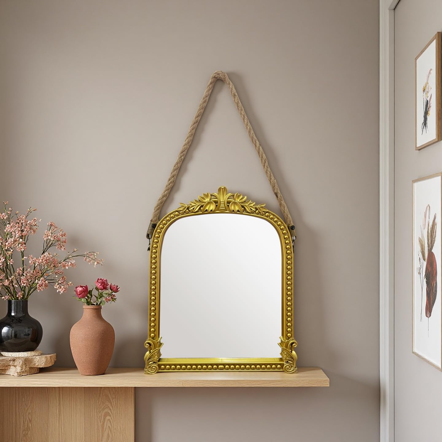 Miroir de maquillage avec corde suspendu salle de bain chambre miroir mural décoratif