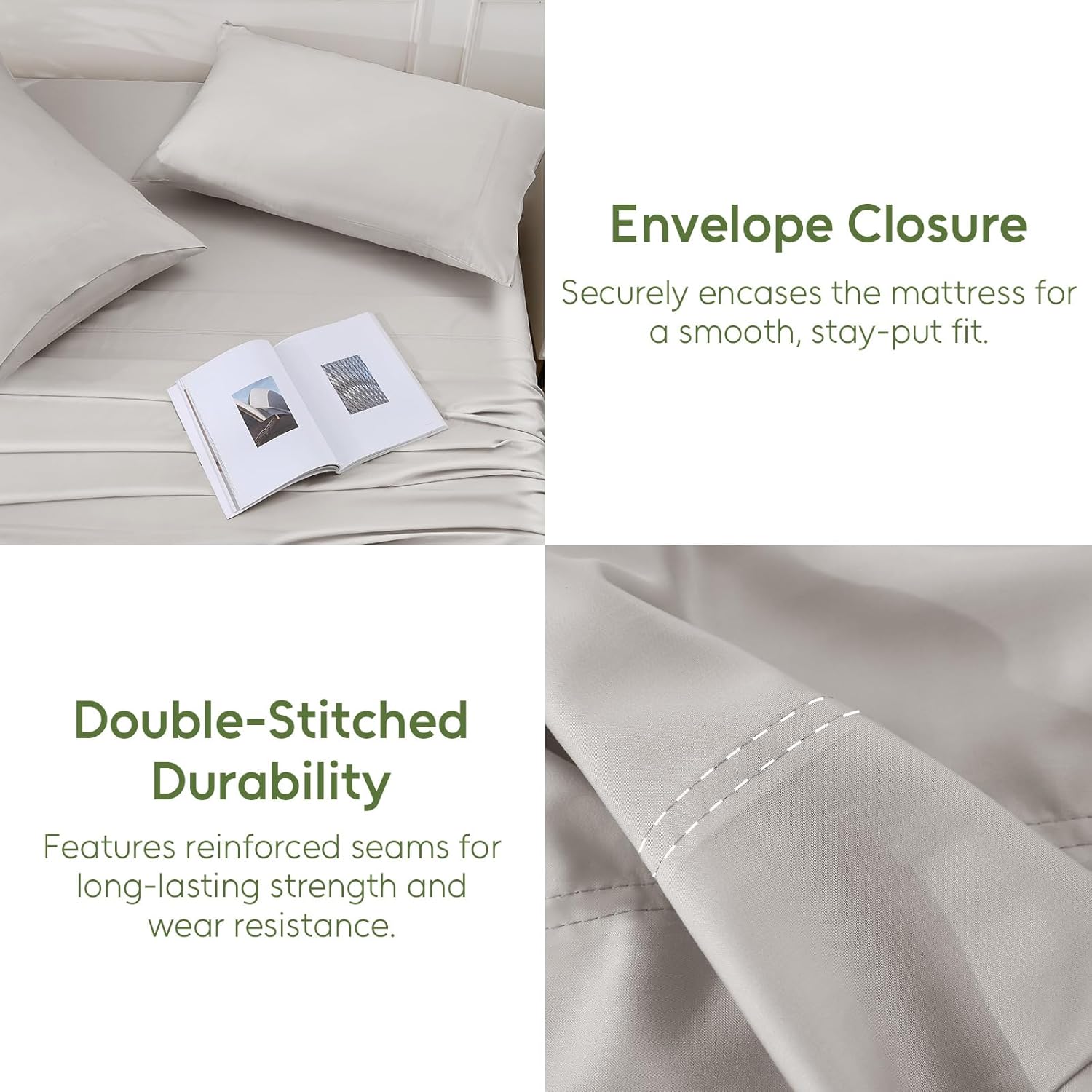 100% Organic Viscose Derived from Bamboo, 4-Piece King Bed Sheet Set, Ultra Soft & Luxuriously Cooling Sheets, Deep Pocket Fits 16" Mattress, Perfect for Hot Sleepers, Light Gray - Image 6