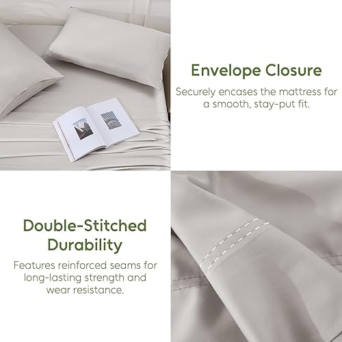 Miniatura 6 de Juego de sábanas King de 4 piezas 100% viscosa orgánica derivada de bambú, ultra suaves y refrescantes, bolsillo profundo para colchones de 16