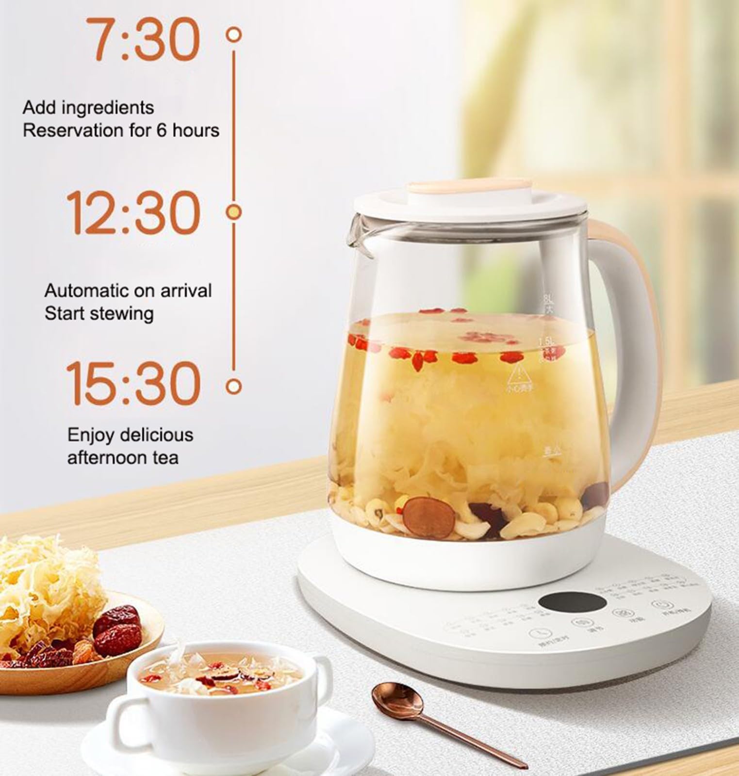 Health Jar, Multifunctional Kettle, 1.8L Household Glass Health Jar, Teapot, Electric Hot Water Kettle, Functional Health Care Pot White — view 3
