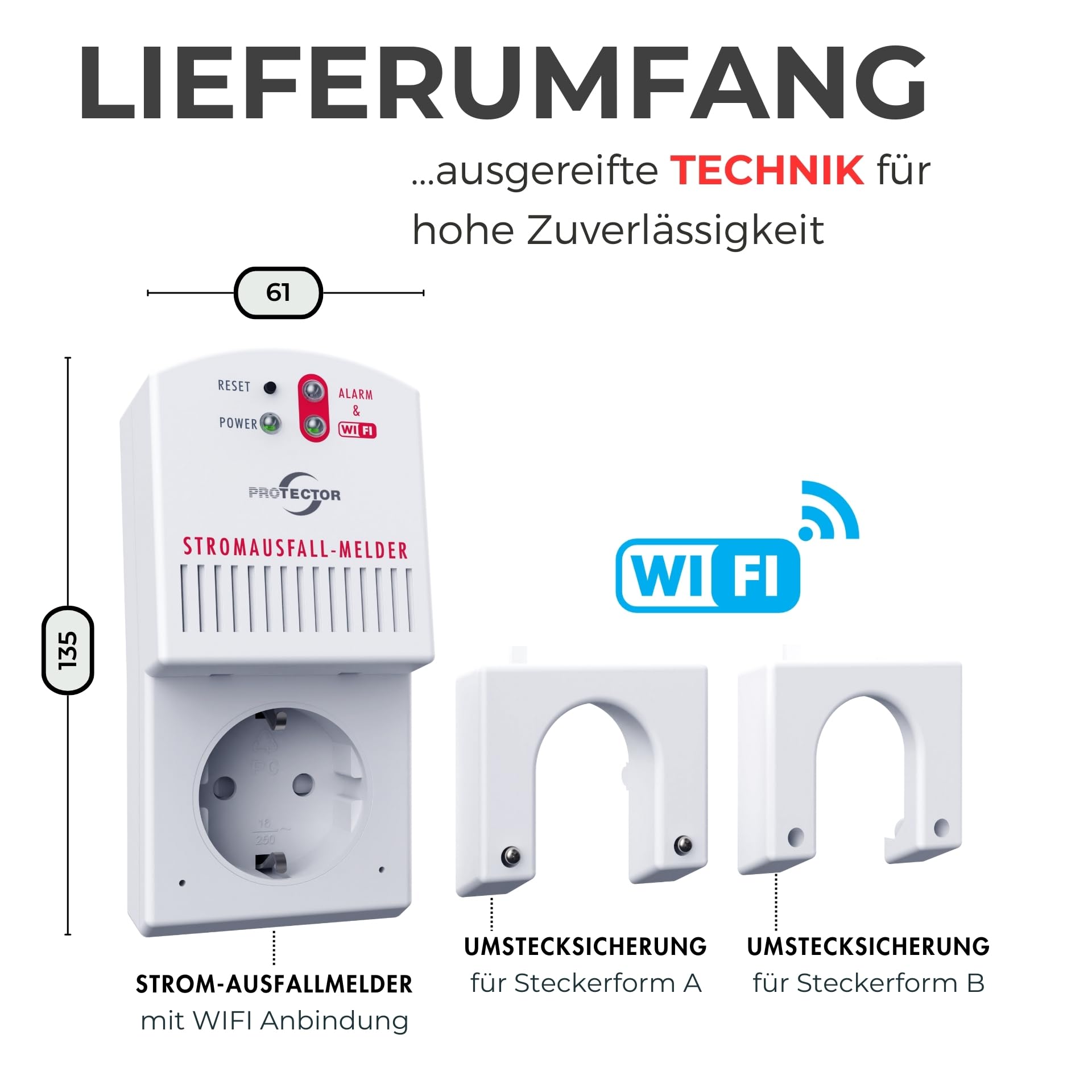 [Neu] Protector SAM-1010 Stromausfallmelder, 3500 Watt mit WiFi und App, Notstrom-gepuffert, 12 Stunden Alarm, Stromwächter für Stromausfall, Ideal für Gefrierschrank und Aquarium. Kühlschrankalarm
