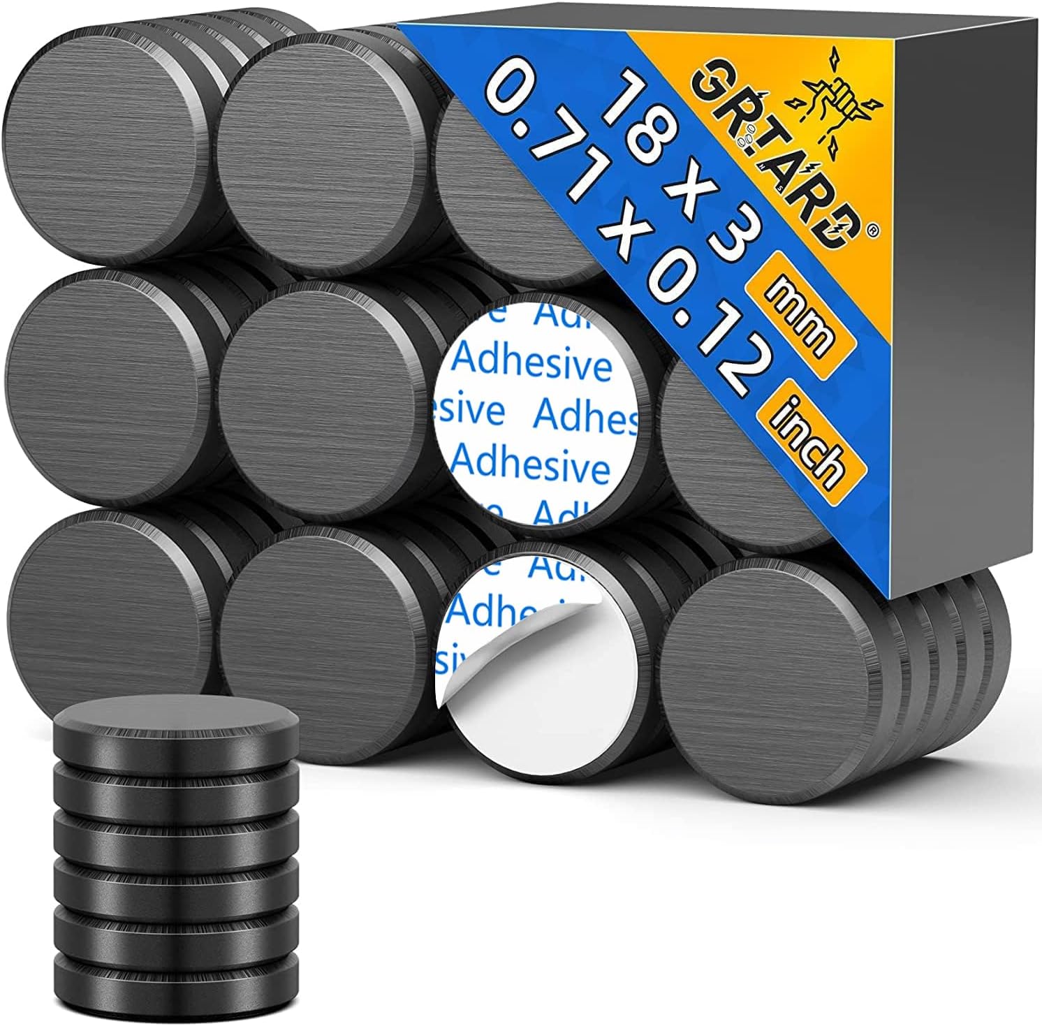 Grtard 20 Pack Ceramic Magnets for Crafts, Small Round Disc Crafts Magnets with Adhesive Backing, Flat Circle Ferrite Industrial Magnet for Craft, DIY, Science, Hobbies, Project, 0.71inch x 0.12inch
