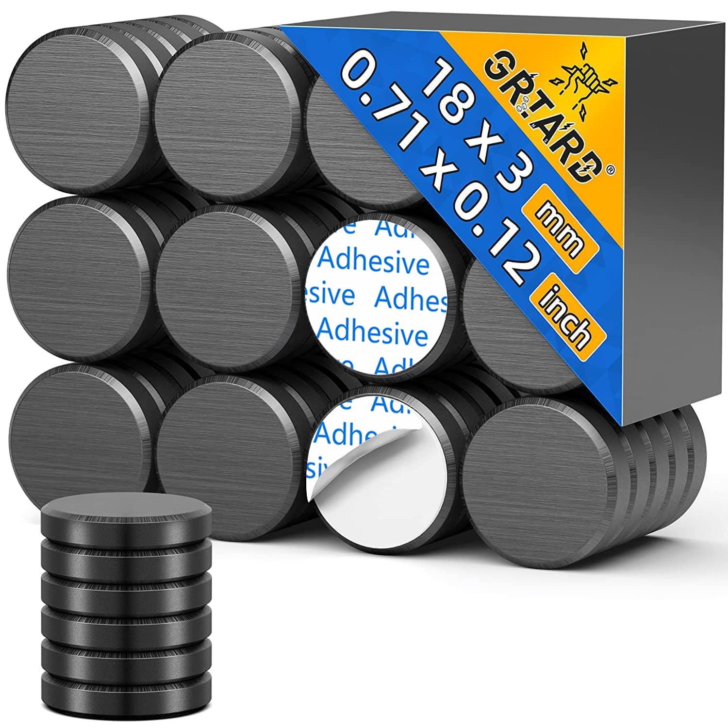 Grtard 20 Pack Ceramic Magnets for Crafts, Small Round Disc Crafts Magnets with Adhesive Backing, Flat Circle Ferrite Industrial Magnet for Craft, DIY, Science, Hobbies, Project, 0.71inch x 0.12inch