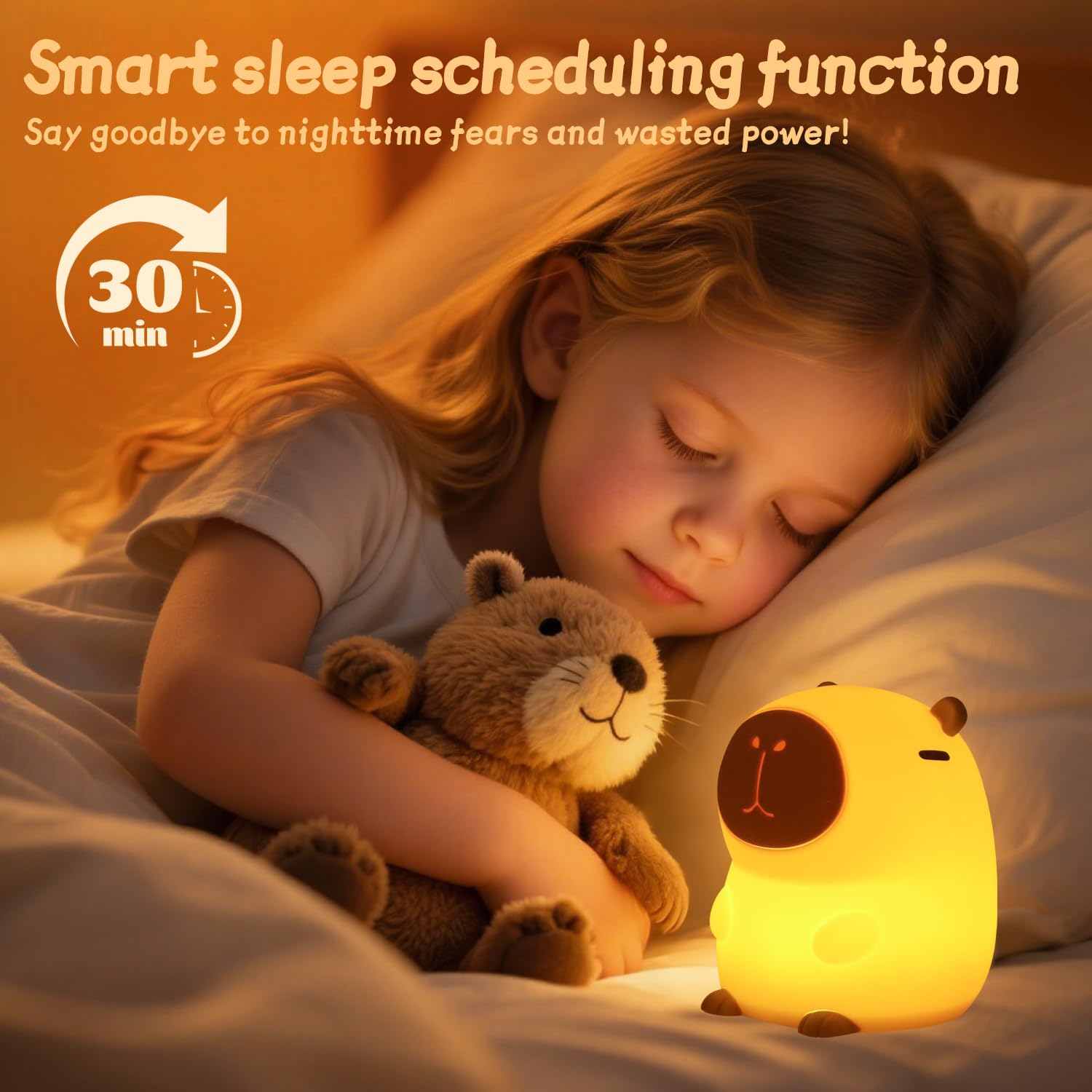 Rytinazzz Capybara Luz nocturna, lámpara Capybara, luz nocturna de silicona, luz nocturna para niños, regulable, recargable, temporizador de 30 minutos, control táctil, lámpara de noche para niños
