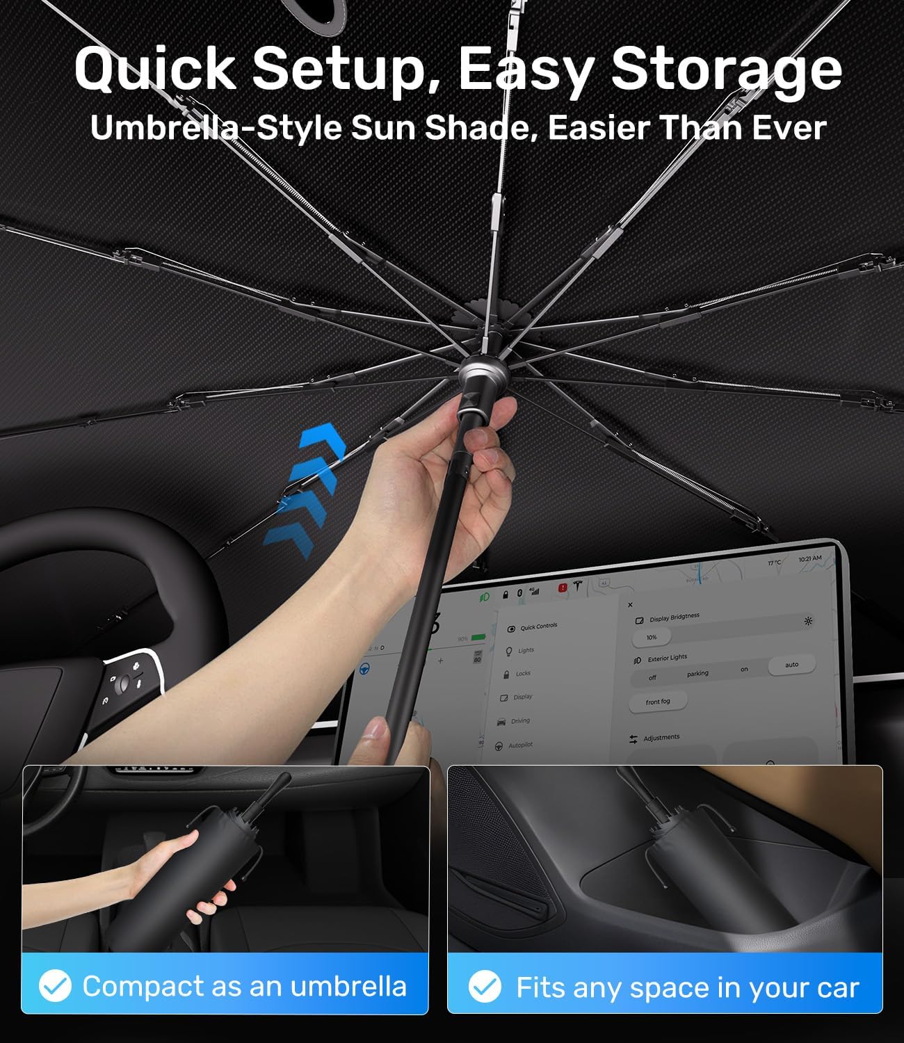 Zanch Upgrade Windshield Sun Shade, Custom Fit for Tesla Mode Y 2017-2026 [Titanium-Silver Reflective Coating] Blocks 99% UV & Heat, Sunshade Umbrella for Model Y 2017 ... 2024 2025 2026