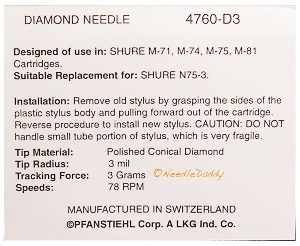 DIAMANT STYLUS SHURE N70B POUR PLATINE DISQUE