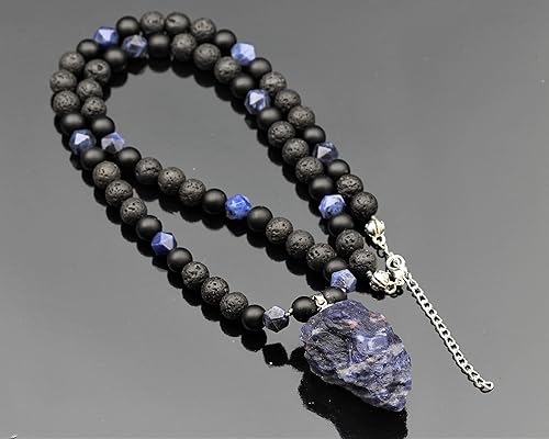 Miniatura 7 de ElisaJewelryArt - Natural Big Obsidian Pendant Onyx Lava Beads Necklace Genuine Gemstone Dreamy Stone Clasp Closure Necklace Unisex Necklace