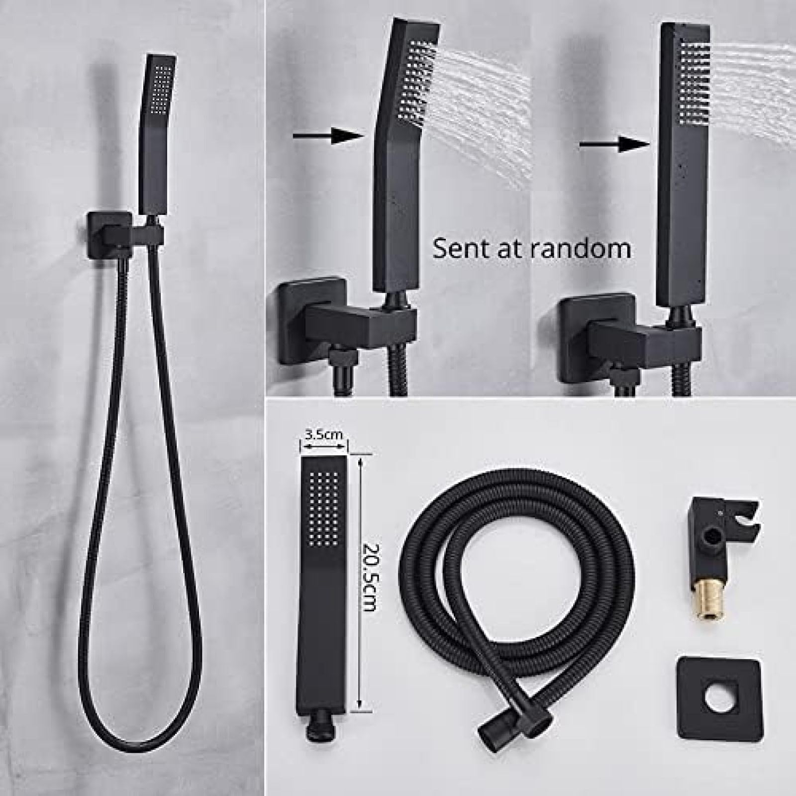 Juego de Ducha de Pared, Grifo Mezclador Tipo Lluvia para baño con Ducha de Mano, caño Giratorio Negro para bañera, grifos domésticos de 12 Pulgadas A y 10 Pulgadas A.