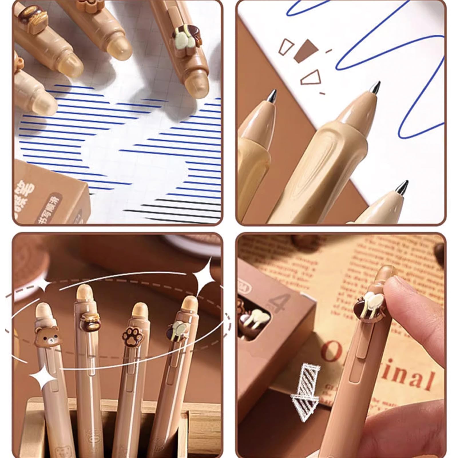 MOZXIRZ 4 penne cancellabili con inchiostro gel retrattile, a forma di orsetto, punta fine da 0,5 mm, per ufficio, scuola, per donne, ragazze e ragazzi (inchiostro nero)