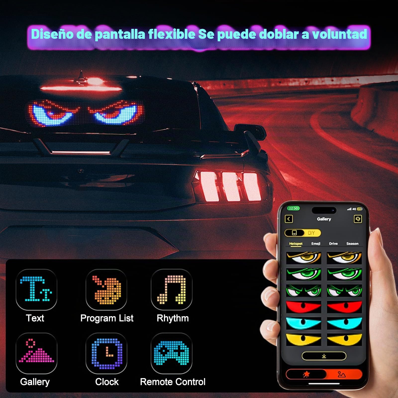 Ojos LED para Camiones, Luz de Ojos de Diablo para Coches, Pantalla Flexible Grande Programable para Coches, Camiones, Tiendas, Diseño LED Dinámico DIY (2uds 12x59.5cm)