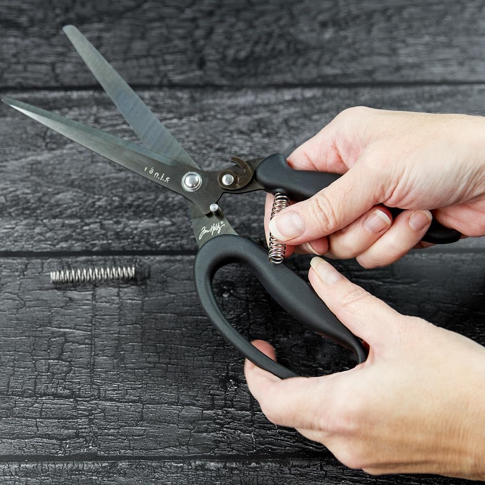 Tonic Studios Tim Holtz Recoil Scissors - Titanium Coated, Double-Beveled Blades, Black (9.5'')