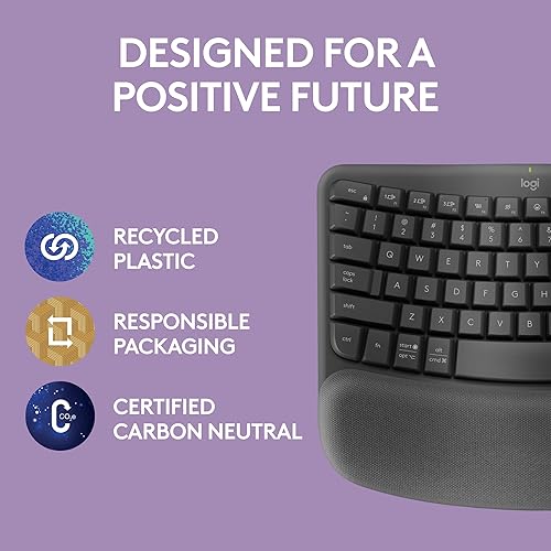 Miniatura 9 de Logitech Wave Keys - Teclado ergonómico inalámbrico con reposamanos acolchado, escritura natural cómoda, fácil de cambiar, Bluetooth, receptor Logi