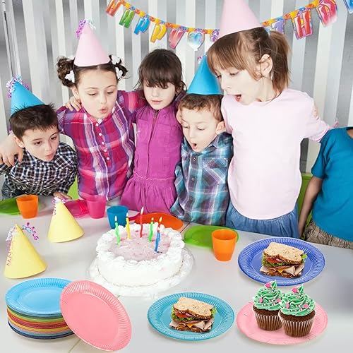 Vista 6 de Nicunom 200 platos de papel para fiestas, platos de postre desechables de 7 pulgadas, platos redondos de colores surtidos, a granel para fiestas