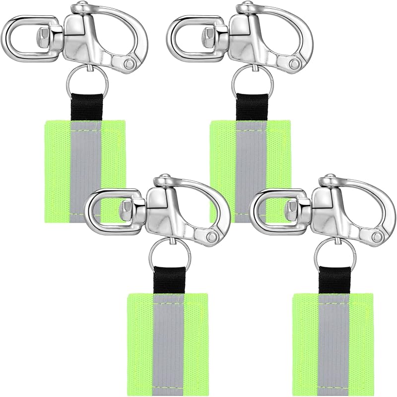 Quelay 4 Pcs Swivel Buckle Shackle Firefighter Reflective Zipper Puller Marine Sailboat Quick Release Stainless Steel Swivel Shackle for Sailboat Rigging SCBA Mask Halyard Emergency Buckle Jib Clip