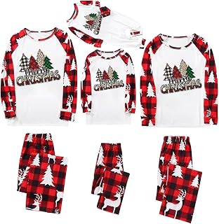 Matching Christmas Pajamas for Family Long Sleeve Reindeer Merry Christmas Mommy and Me Holiday Matching Sets Pjs, Red-c, Large