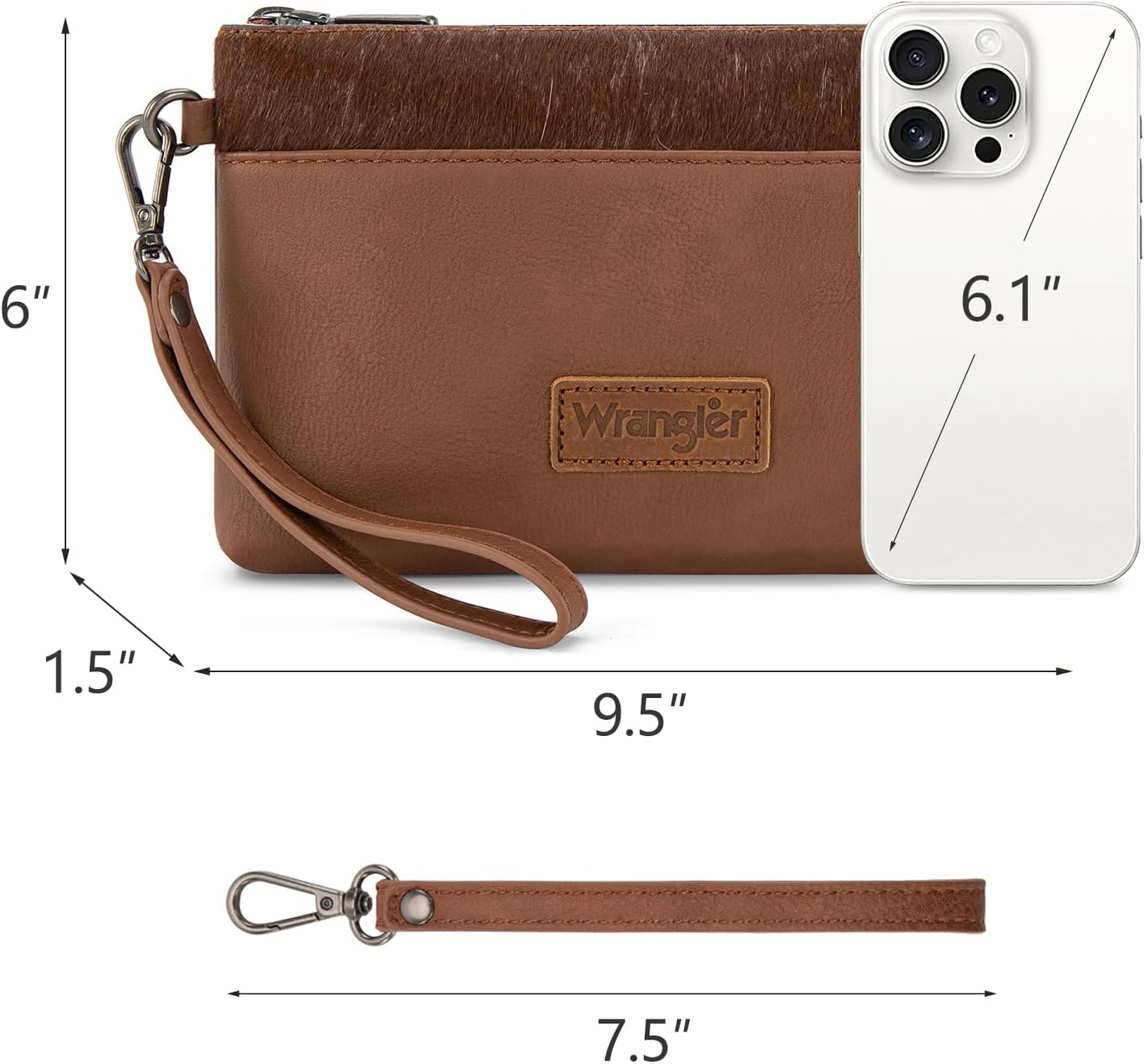 Wrangler Wristlet Clutch Wallet for Women, Large Capacity Zipper Pouch Phone Organizer Purse with Detachable Wrist Strap