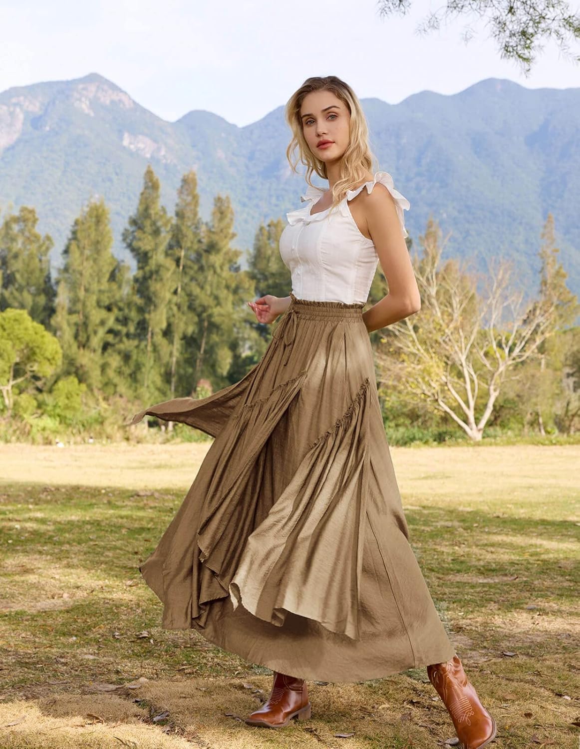 Scarlet Darkness Long Skirts for Women Renaissance Costume Pirate Maxi Skirt Plus Size with Pockets - Image 3