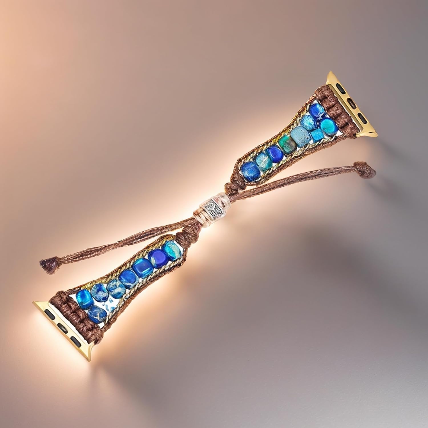 Women Handmade Boho Beaded Watch Band Compatible with Apple Watch Bands Dressy Bracelets Adjustable Braided Stone Watch Strap for Iwatch Series9 8 7 6 5 4 3 2 1 SE Ultra(Blue-42/44/45mm) - Image 4