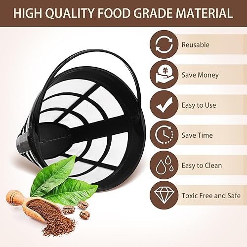 Miniatura 3 de Prasacco Filtros de café reutilizables, filtro de cesta de café, filtros de café de repuesto, filtros de café de cono para filtros de cafetera, para