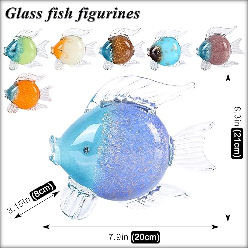 Miniatura 7 de Figura de pescado de vidrio azul decoración de peces de vidrio soplado a mano, colección de pisapapeles de arte, decoraciones modernas de lujo de