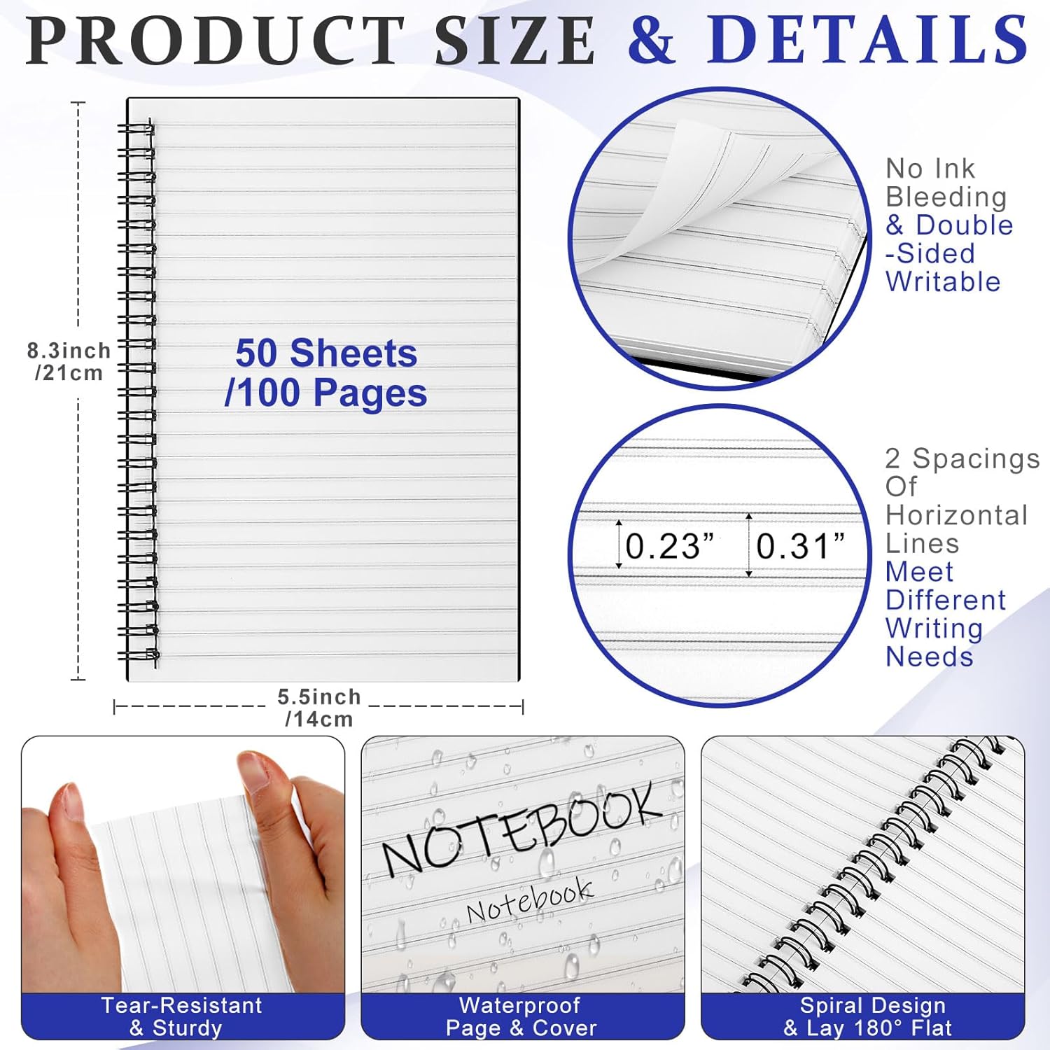 6 Pcs Stone Paper Waterproof Notebook Spiral A5 5.8 x 8.3'' Weatherproof Stone Paper All Weather Notebook Journal Note Taking College Ruled for Aesthetic Office Outdoor