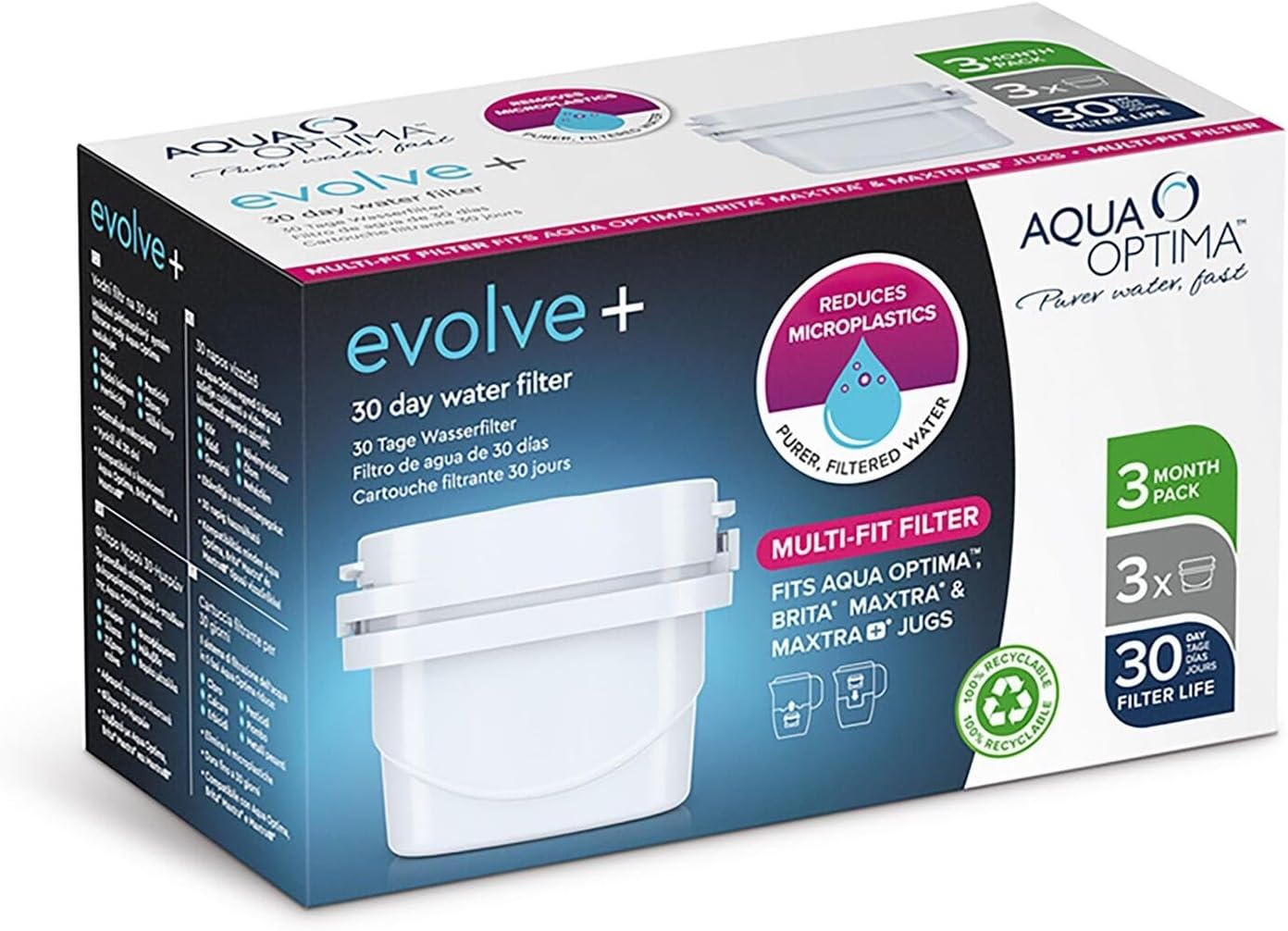 EPS311 Evolve+ 30 Day Water Filter Cartridge, White, 3 Pack (3 Months Supply) - Old Version