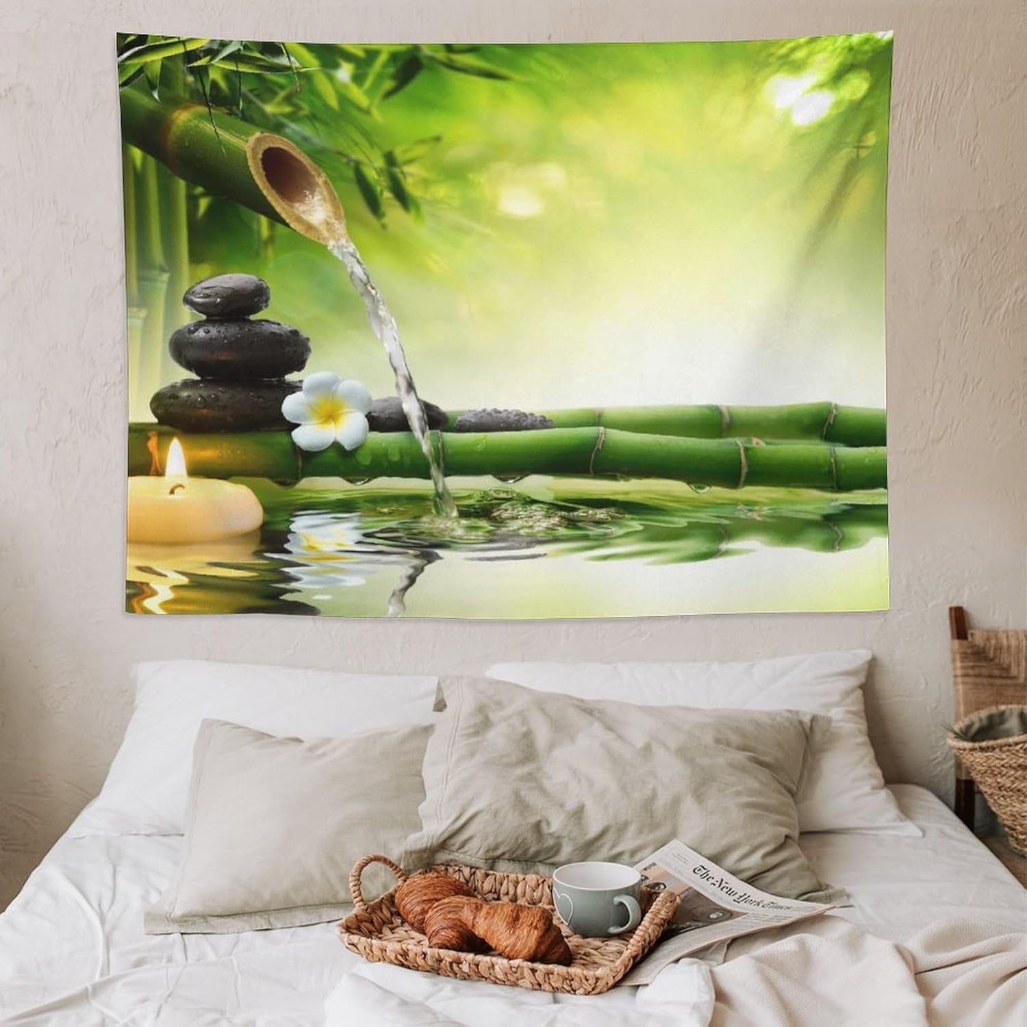 ZhiRain Meditation Tapestry Wall Hanging Zen Garden Pond Flower Pebble Stone Bamboo Stalks Candle Spa Yoga Tapestries Home Decor for Living Room Bedroom Farmhouse Kitchen Dorm 60"x80"