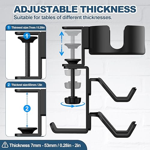 Miniatura 5 de Soporte para tazas de escritorio 4 en 1 con colgador de auriculares y soporte de controlador, accesorios de juego, abrazadera de brazo ajustable y