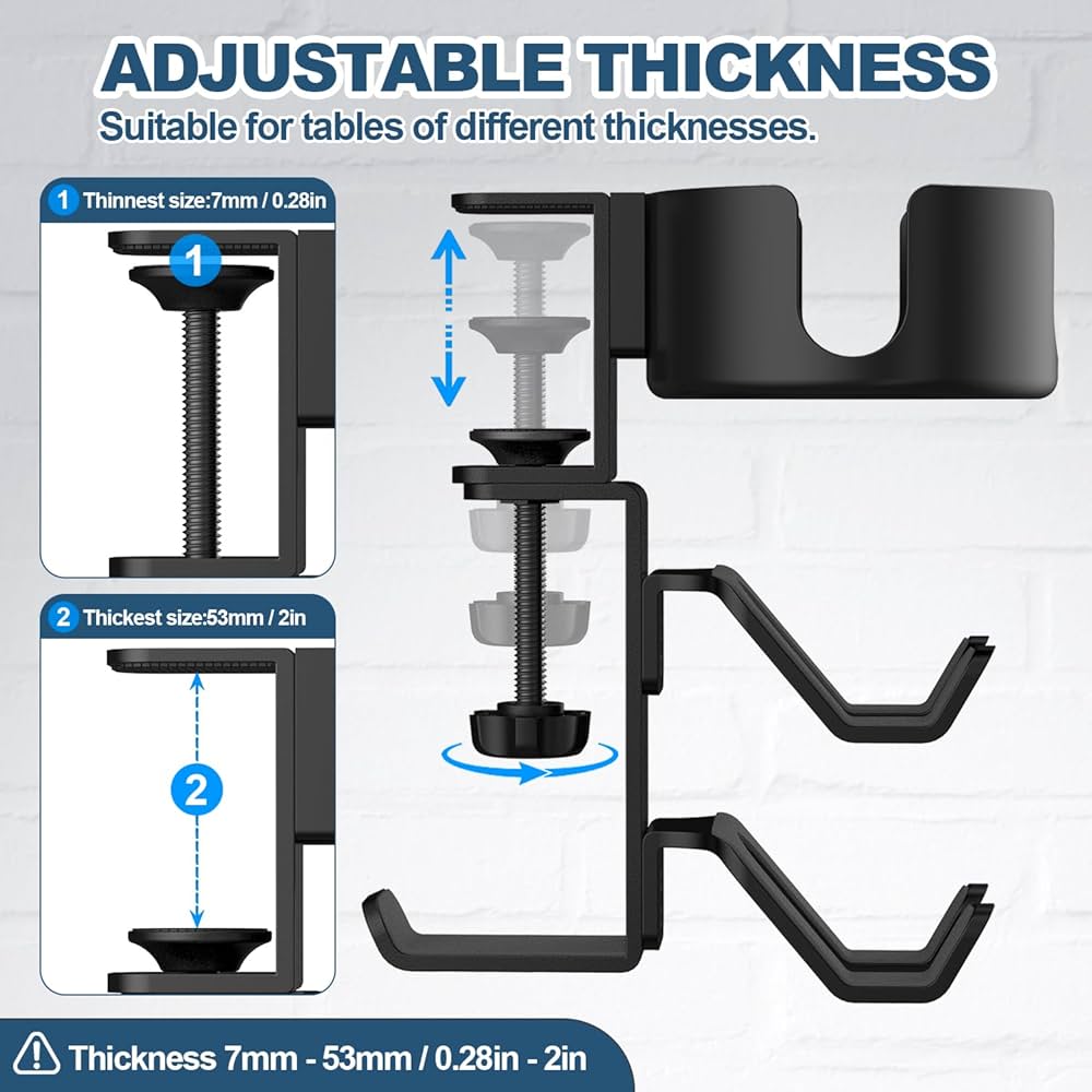 4 In 1 Desk Headphone Hanger Clamp On Under Desk Cup Holder Rotating