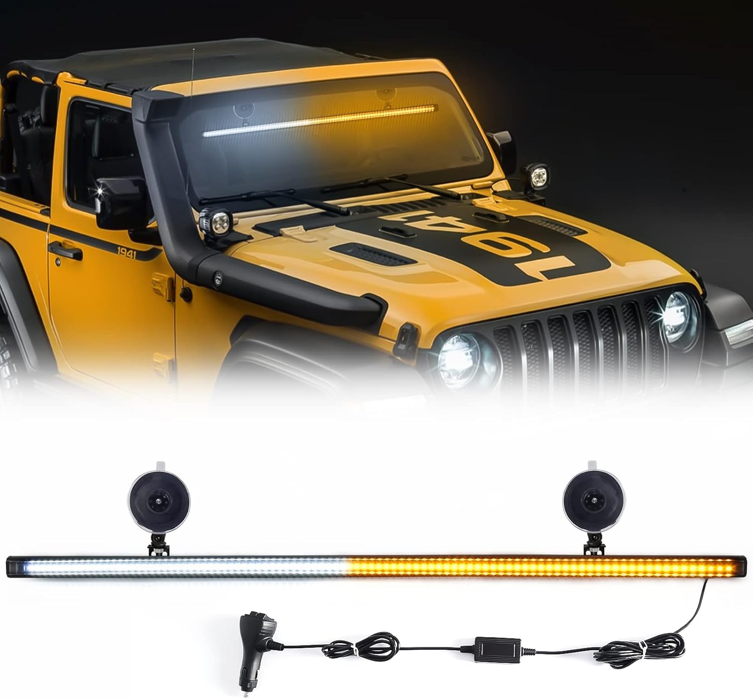 VGETTING White Amber Warning Light Bar, 96 LED Emergency