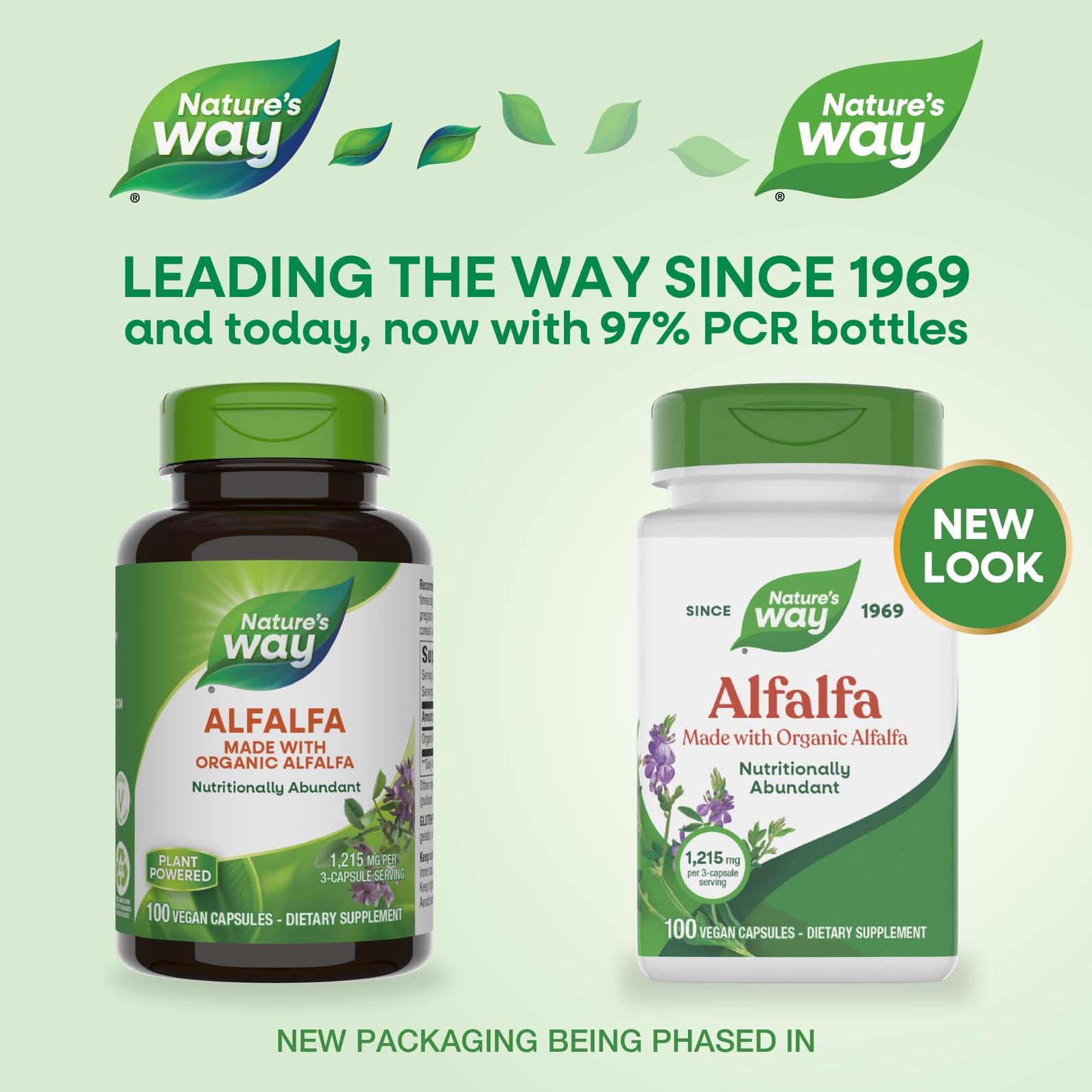 Nature's Way Alfalfa, Made With Organic Alfalfa, 1,215 mg per 3-capsule serving, Alfalfa Herbal Capsule, Gluten Free, Vegan, 100 Capsules (Packaging May Vary)