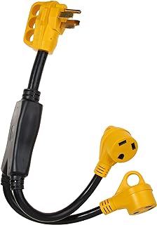 RV Power Adapter Cord-50A Male to (2) 30A Female 2.5 Feet with Handle (CR50302)